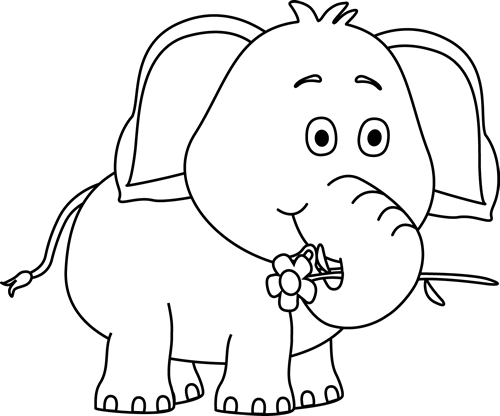 Cute Elephant Drawings - Cute Elephant Clipart Black And White (500x416), Png Download