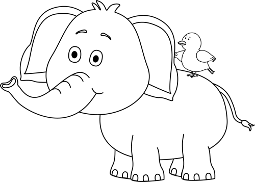 Black And White Elephant And Bird - Circus Clipart Black And White (500x357), Png Download