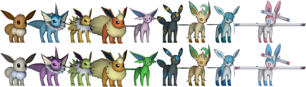 Png - All Eevee Evolutions Pokemon X And Y (1024x366), Png Download