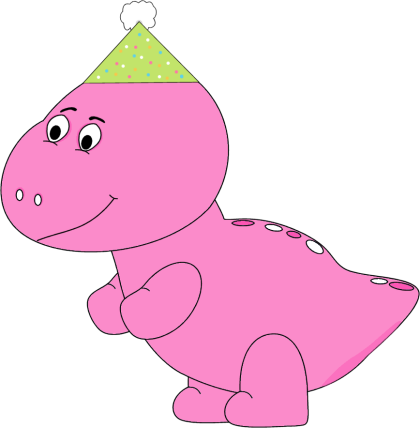 Pink Dinosaur Wearing A Party Hat Clipart - Dinosaur With Party Hat Clip Art (420x428), Png Download