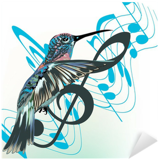 Music Background With Notes, Treble Clef And Hummingbird - Hummingbird Silhouette With Music Notes (400x400), Png Download