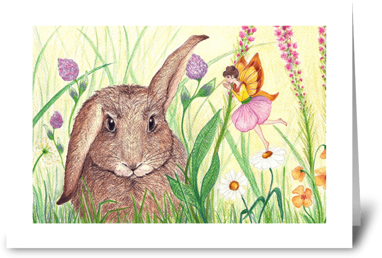 Bunny With Spring Fairy Greeting Card - Fairy (848x698), Png Download