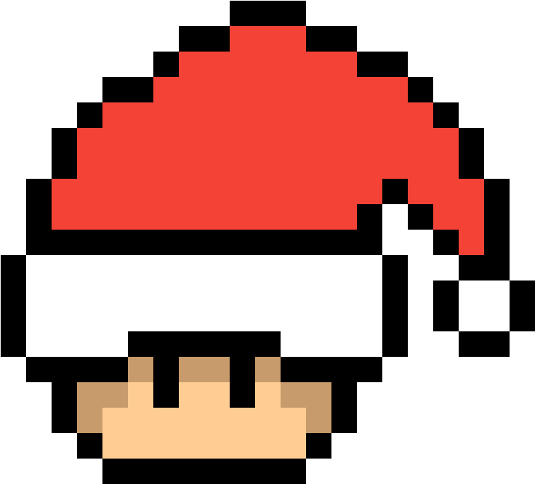 Santa Hat Mario Toad - Pixel Art Mario Mushroom Pac Man (1184x1184), Png Download