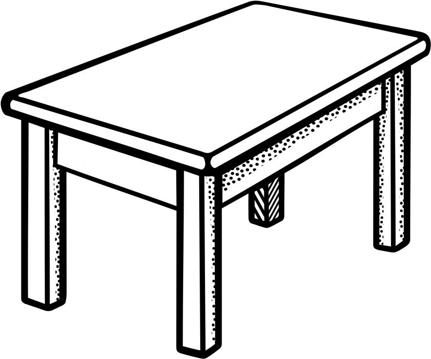 Desk Clipart Side View - Table Clipart Black And White (944x797), Png Download