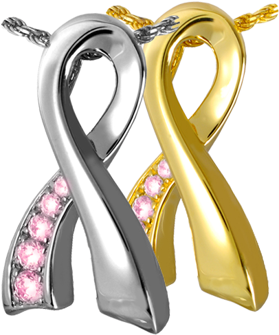 Breast Cancer Ribbon Pendant For Ashes - Cremation Jewelry: Arched Memorial Ribbon Pendant (500x500), Png Download