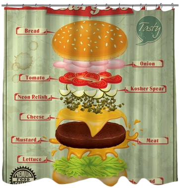Vintage Burgers Poster Design Shower Curtain • Pixers® - Dessert (400x400), Png Download