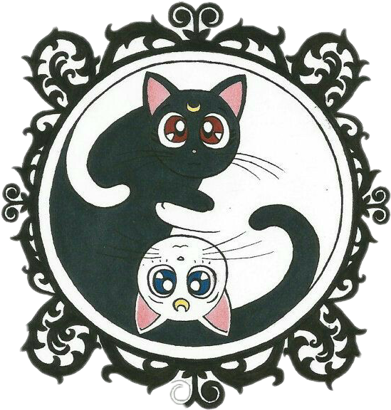 Sailormoon Sailor Luna Artemis Clipart Black And White - Yin Yang Cats Sailor Moon (549x576), Png Download