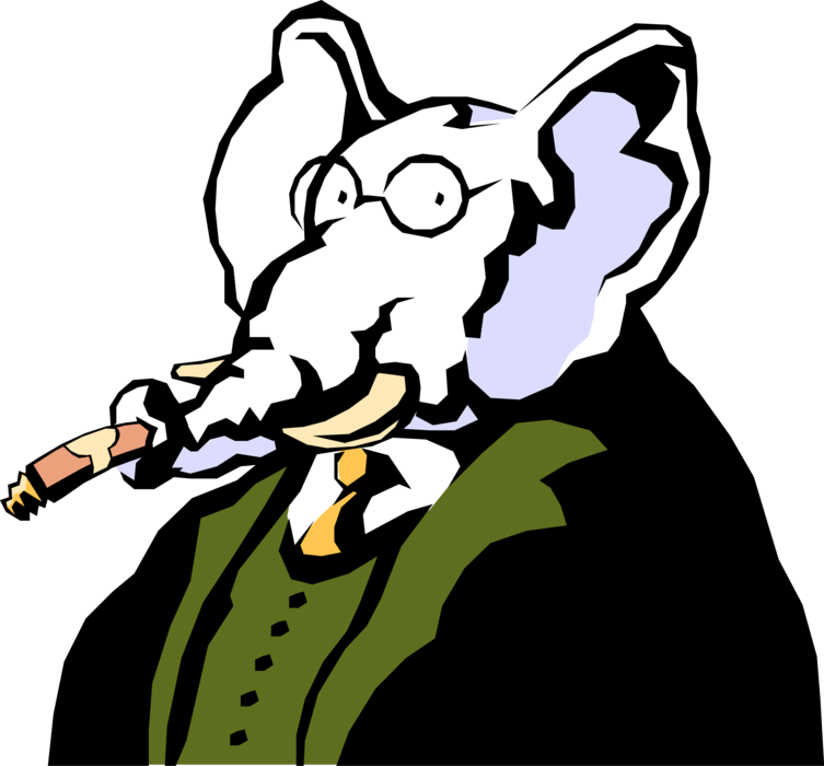 Vector Illustration Of Businessman Is White Elephant - Elephant Smoking A Cigar (753x700), Png Download