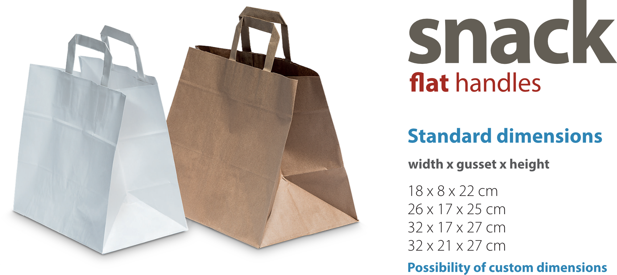Snack Flat Handles Paperbag - Paper Bag Flat Handle Height (2000x891), Png Download