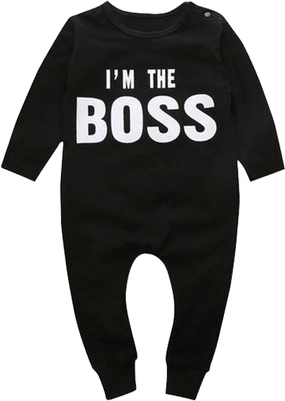 Petite Bello Romper 0-6 Months I'm The Boss Black Romper - Long Sleeve Onesie Printed Baby Boy (600x600), Png Download