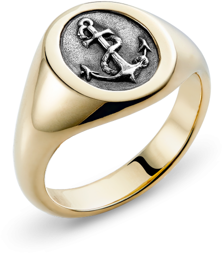 18ct Yellow Gold Small Oval Hopes Anchor Signet Ring - Ring (600x600), Png Download