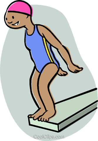Girl On A Diving Board Royalty Free Vector Clip Art - Diving Board Diving Clipart (333x480), Png Download
