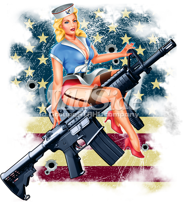 Pin-up Girl On Rifle With Flag - Pin Up Girl Gun (675x675), Png Download