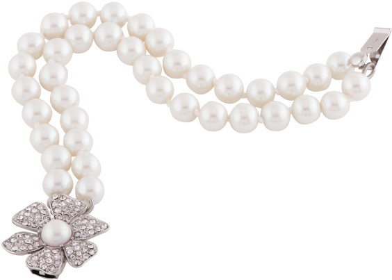 Roll Over Image To Zoom In - Double Strand Pearl Bracelet With Pavé Flower (700x700), Png Download
