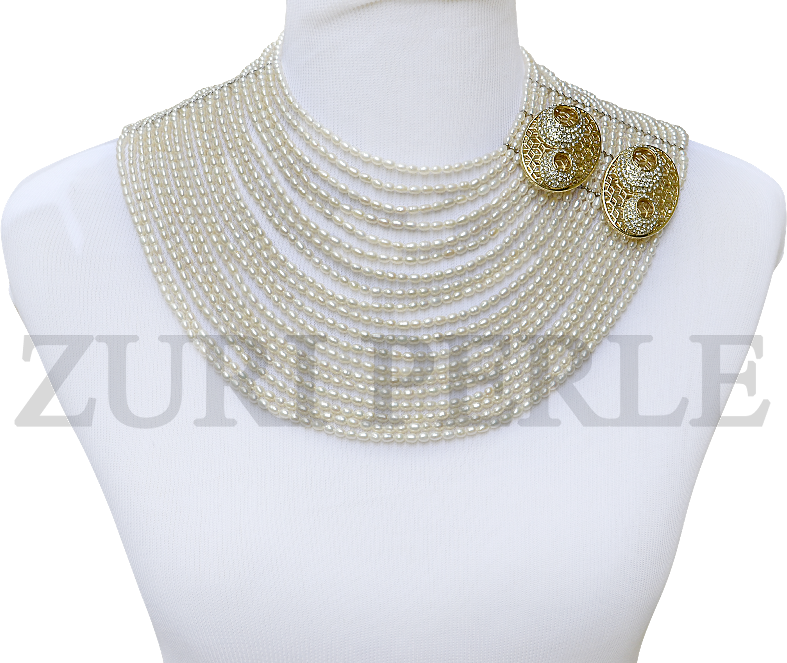 White Fresh Water Pearls Multi Strand Necklace Earrings - Necklace (1600x1325), Png Download