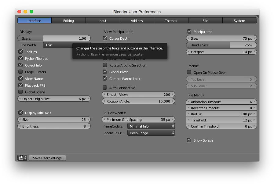 A Dialog Box Showing The Interface Tab Of Blender - Blender (912x614), Png Download