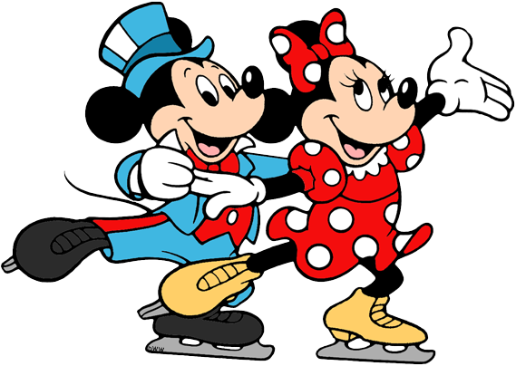 Mickey And Minnie Mouse Clip Art - Skating Mickey (569x404), Png Download