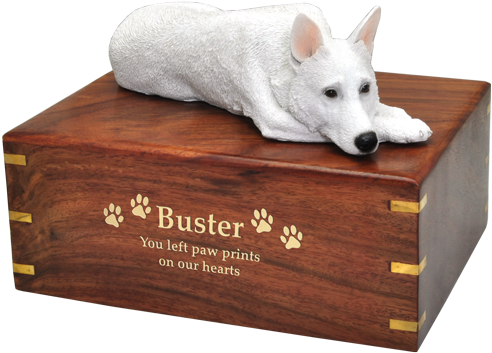 Wholesale White German Shepherd- Laying Wood Urn With - White German Shepherd Urns (500x500), Png Download