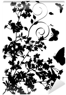 Butterflies And Cherry Tree Flowers Silhouette Wall - Flowers Silhouette (400x400), Png Download