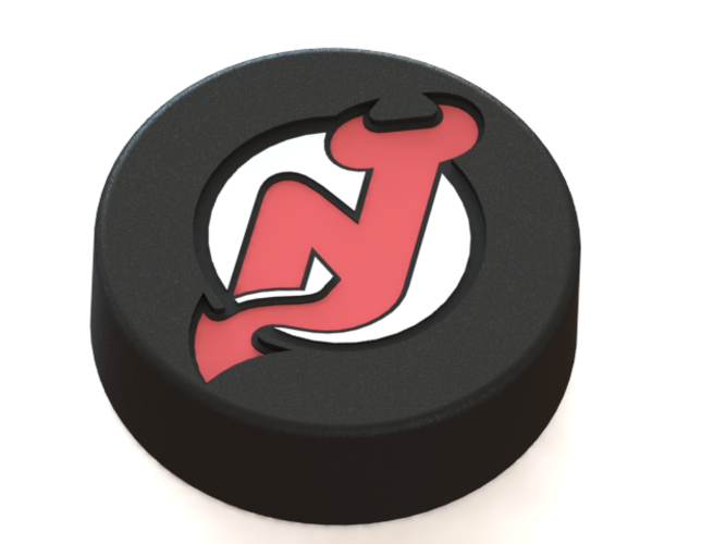 New Jersey Devils Logo On Ice Hockey Puck 3d Print - Circle (667x500), Png Download