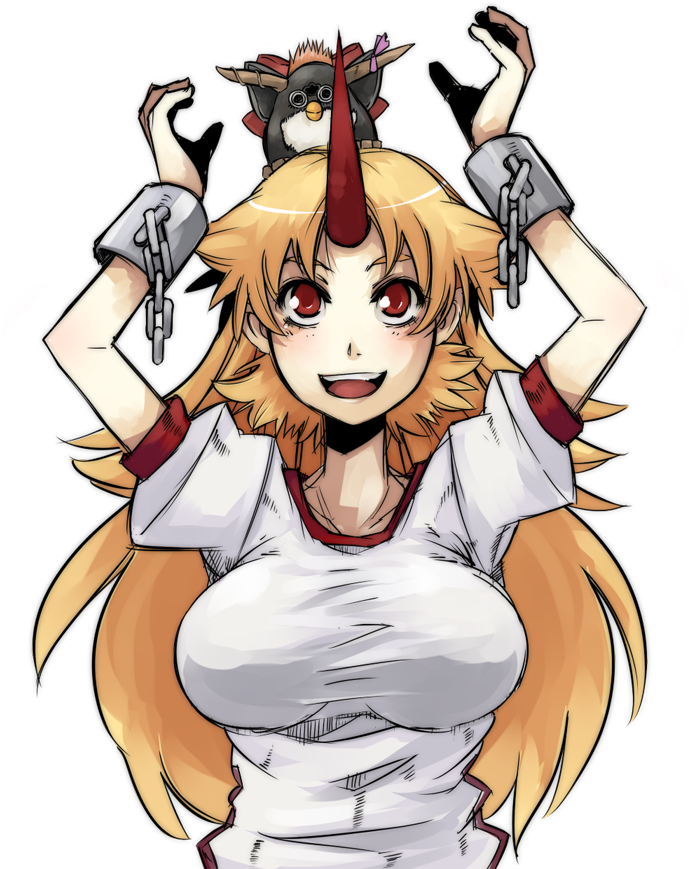 Furby, Hoshiguma Yuugi, And Ibuki Suika Drawn By Ofuro - Cartoon (707x884), Png Download