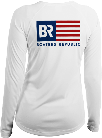 Ladies American Flag L/s - Long-sleeved T-shirt (485x600), Png Download
