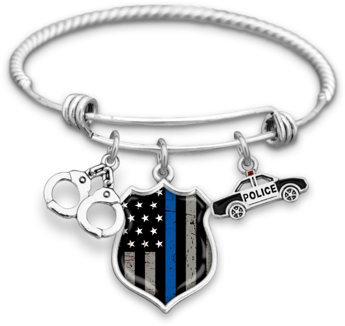 Thin Blue Line Flag Handcuffs And Police Car Charm - You Had Me At Woof Paw And Heart Charm Bracelet Rescue (740x740), Png Download