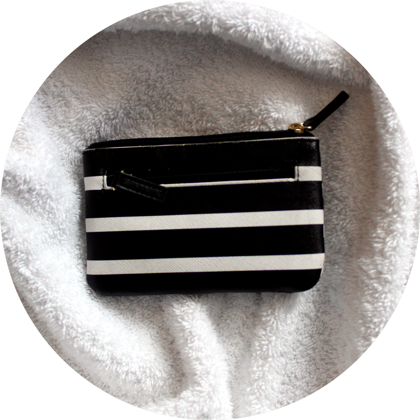 A Square Black And White Striped Wallet Lies On A White - Leather (1694x1731), Png Download