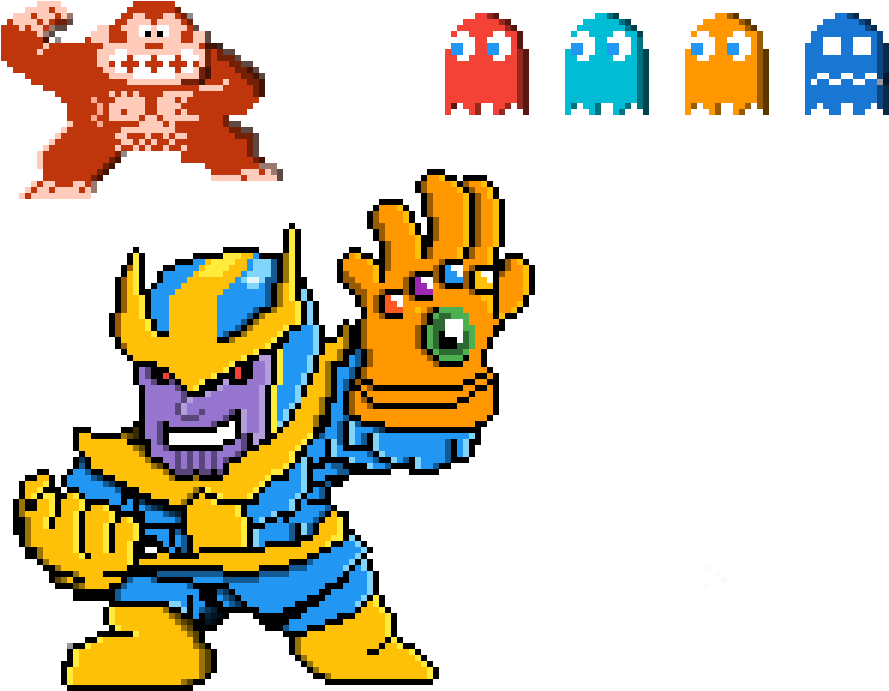 Pac Man Ghosts, King Kong And Thanos - 8 Bit Donkey Kong (1200x1200), Png Download