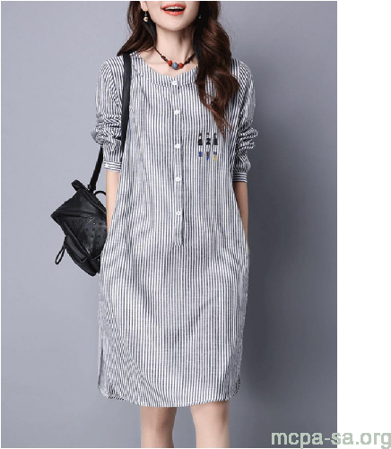 Women Casual Women Long Printed Black And White Striped - Dress (500x500), Png Download