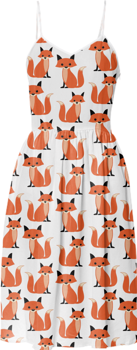 Shop Cute, Kawaii Hipster Fox Pattern Of Foxes Summer - Fox Pattern Dress (468x1196), Png Download