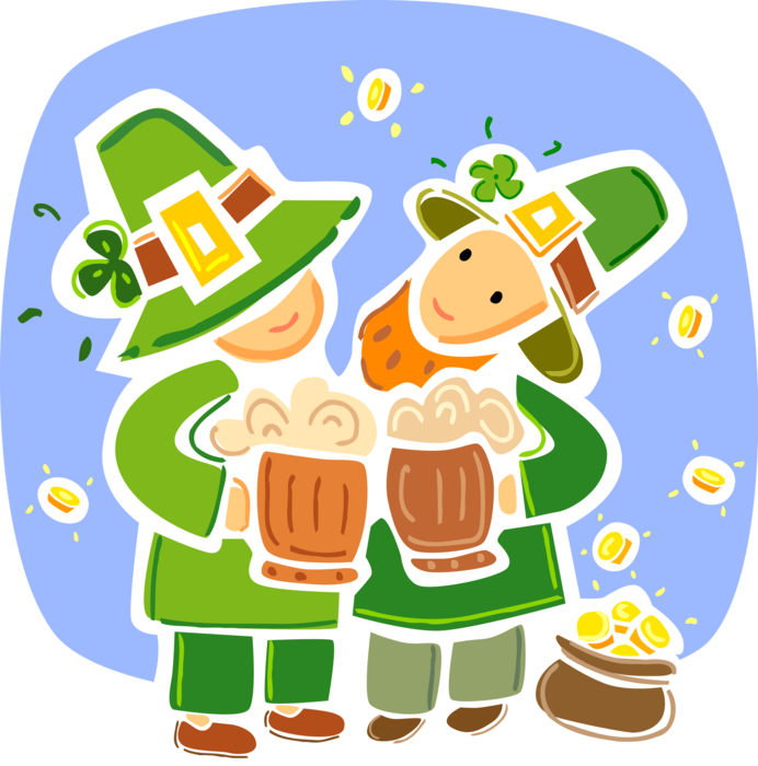 Vector Illustration Of St Patrick's Day Irish Leprechauns - Clock (692x700), Png Download