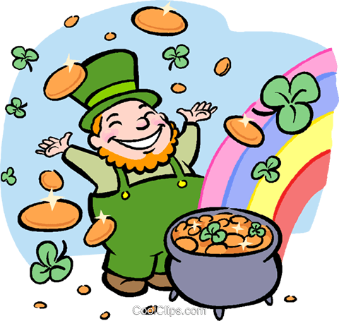 Leprechaun With Pot Of Gold Royalty Free Vector Clip - Lucky Clipart (480x455), Png Download