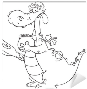 Outlined Dragon Leprechaun Holding A Mace And Pot Of - Funny Dragon Clipart Black And White (400x400), Png Download