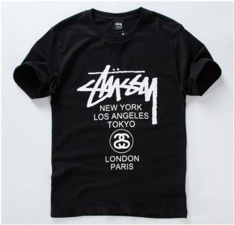 Stussy Logo World Tour Crewneck T-shirt - Stussy World Tour Tee Meduim (600x315), Png Download