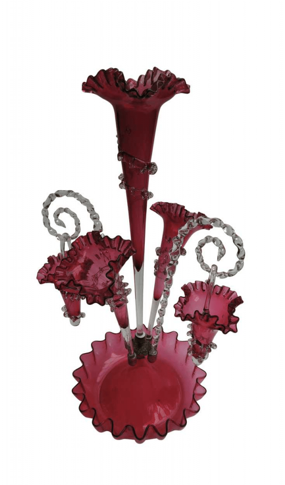 Victorian Cranberry Glass Epergne 3 Trumpets And 2 - Epergne (1000x1000), Png Download