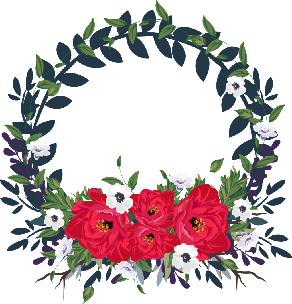 Warmly Bright Big Red Rose Hand Drawn Garland Decoration - Circle Of Leaves Clipart (1024x1065), Png Download