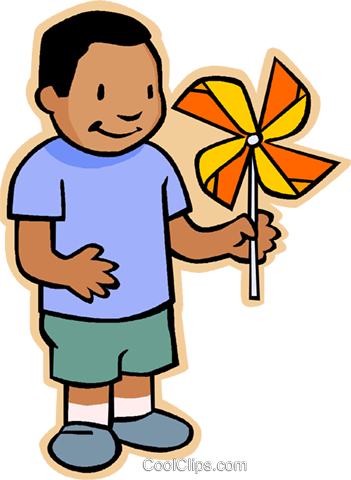Boy With Pinwheel Royalty Free Vector Clip Art Illustration - Pinwheel (351x480), Png Download