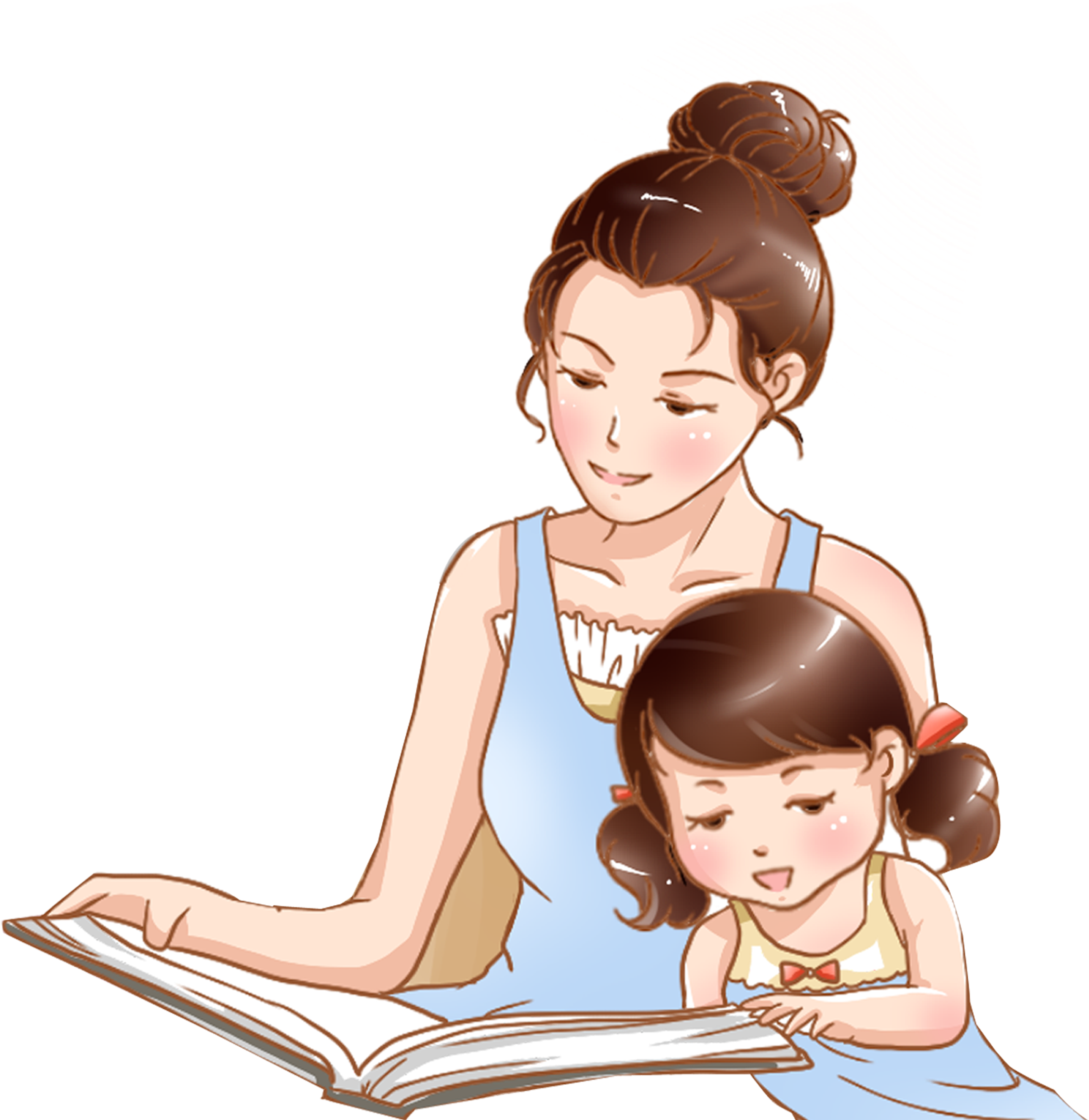 Hand Drawn Cartoon Mother Child Reading Decorative - การ์ตูน แม่ และ เด็ก (2672x2928), Png Download