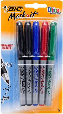 Brilliant Coloured Markers, Highlighters For All Marking - Bic Mark It Fine Office Permanent Marker 5 Pack Assorted (500x500), Png Download