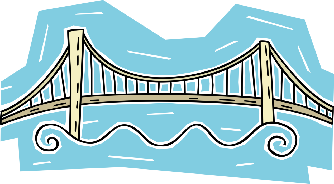 Download Vector Illustration Of Suspension Bridge Roadway Across