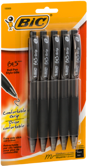 Bic Bu3 Retractable Ball Point Pens, Black, 1.0 Mm, (600x600), Png Download