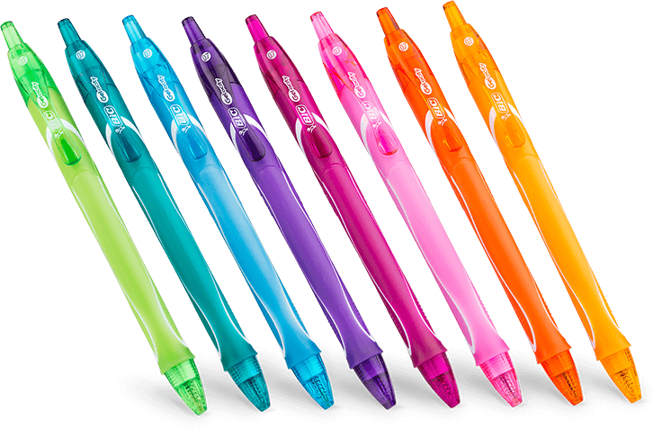 Eight Gelocity Pens Of Different Colors In A Row - Bic Gel-ocity Quick Dry Retractable Gel (726x479), Png Download