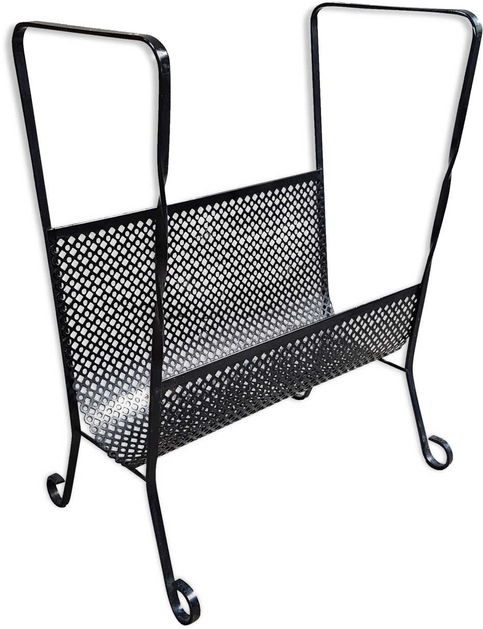 Black 50s Perforated Sheet Metal Magazine Rack - Magazine Racks (1457x1457), Png Download