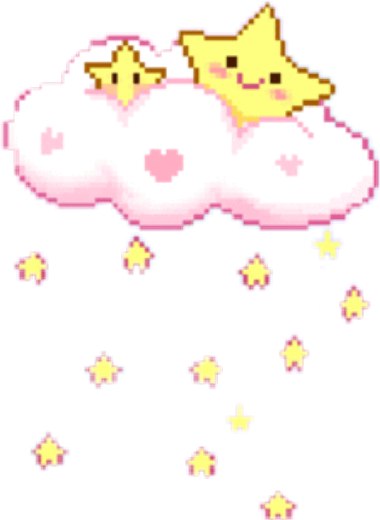 Pixel Game Cute Star Cloud Rain Pink Yellow Smile Aesth - Cat (380x520), Png Download
