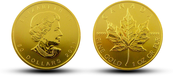 Gold Canadian Maple Leaf - Coin (600x330), Png Download