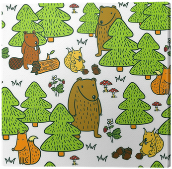 Cute Pattern With Cartoon Forest Animals Canvas Print - Stock Illustration (400x400), Png Download