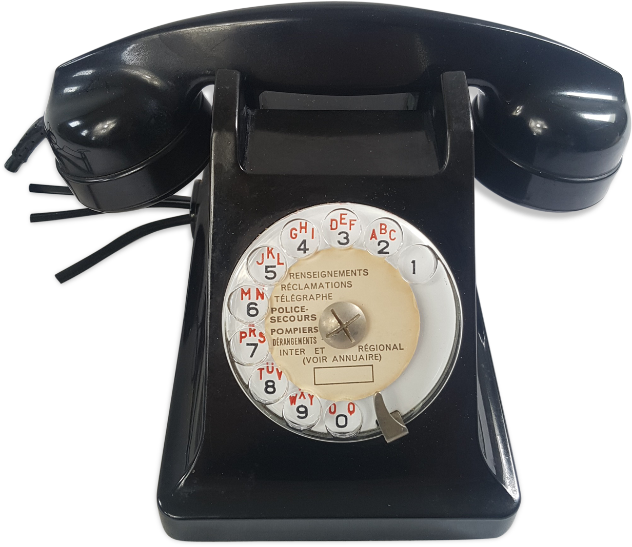 Rotating Black Bakelite Rotary Phone French France - Corded Phone (1457x1457), Png Download