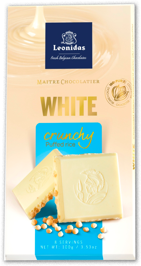Leonidas White Crunchy Puffed Rice Bars - Leonidas White Chocolate (1024x1024), Png Download