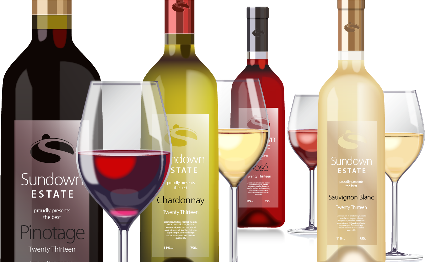 Wine Bottles And Glasses 2, Vector - Glass Bottle (1361x833), Png Download